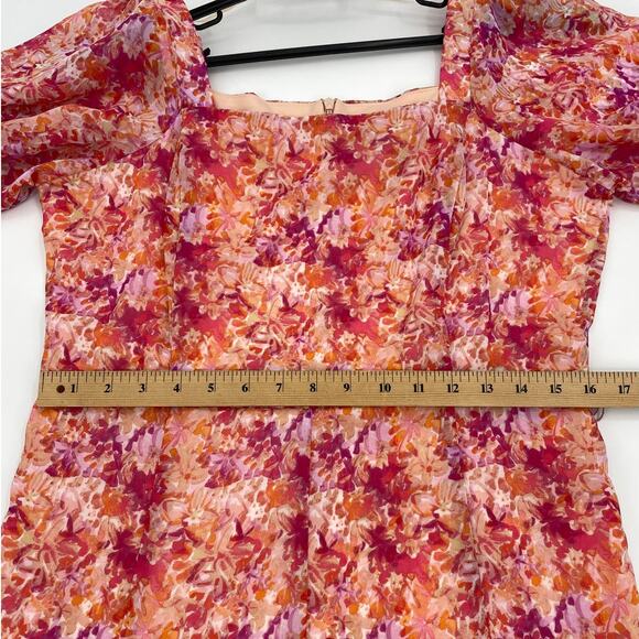 MAISON TARA Dress Size 12 Pink Floral Chiffon Square Neck Midi Maxi Cottage - Picture 9 of 9
